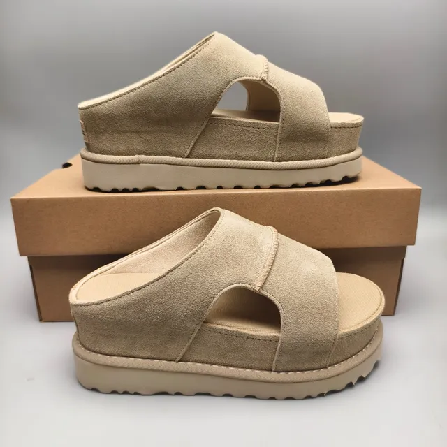 Beige Suede-Textured Platform Dual-Strap Mule Casual Sandal 5