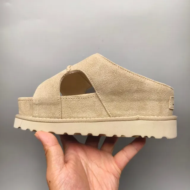 Beige Suede-Textured Platform Dual-Strap Mule Casual Sandal 7