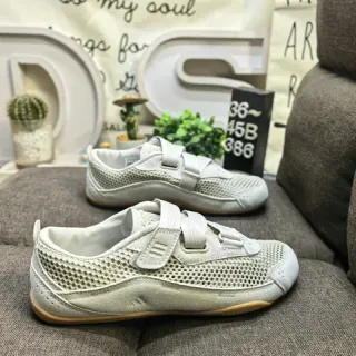 Bege Branco Sem cadarços Hook-and-Loop Alça Fechamento Transpirável Perfurada Malha Superior Tênis
