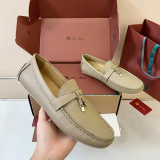 Beige White Pebbled Leather Moccasin-Stitched Vamp Loafer