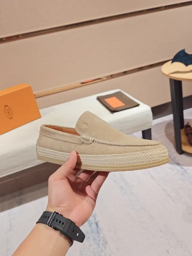 Beige White Suede Upper Woven Espadrie Trim Loafer 4