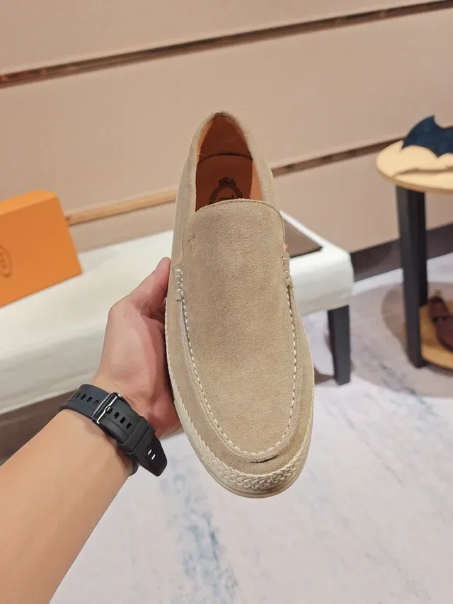 Beige White Suede Upper Woven Espadrie Trim Loafer 5