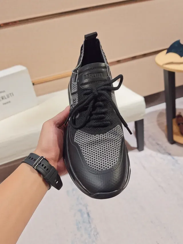 Berluti Black Gray Mesh And Synthetic Panel Upper Sculpted Translucent Midsole Sneakers 2