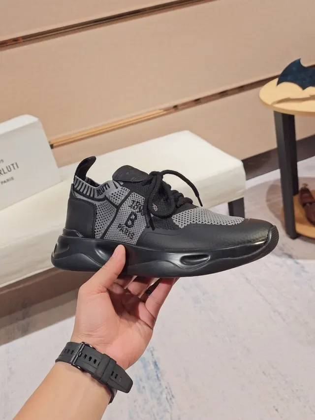 Berluti Black Gray Mesh And Synthetic Panel Upper Sculpted Translucent Midsole Sneakers 5