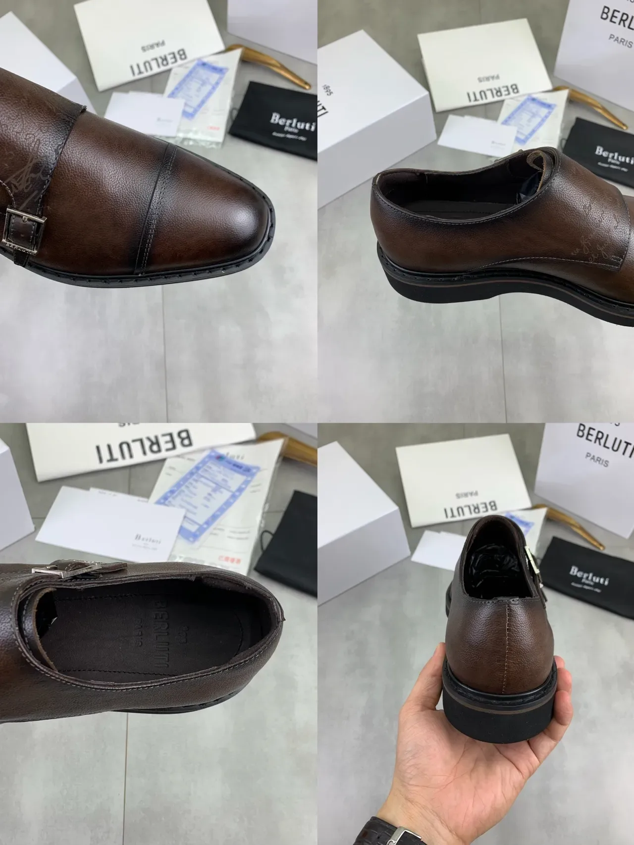 BERLUTI Double Monk Strap Cap Toe Brown Leather Monk Shoes 3