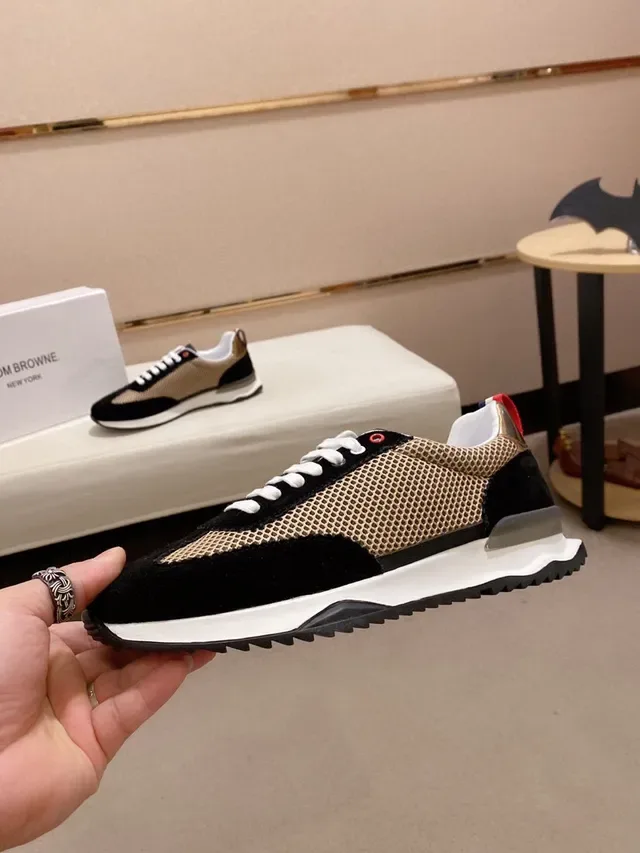 Black and Beige Perforated Mesh Mixed-Material Lifestyle Sneaker 3
