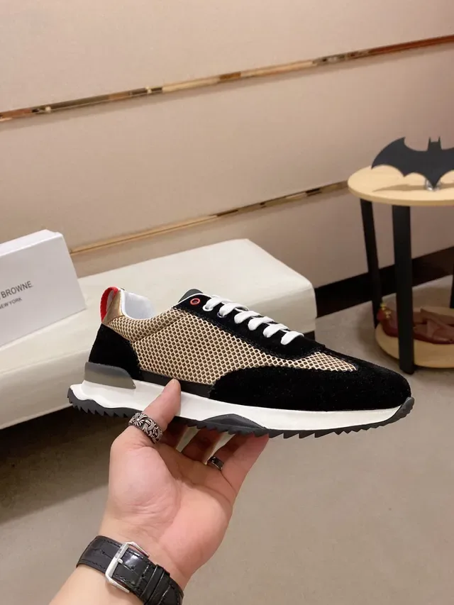 Black and Beige Perforated Mesh Mixed-Material Lifestyle Sneaker 4