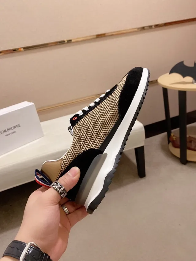 Black and Beige Perforated Mesh Mixed-Material Lifestyle Sneaker 5
