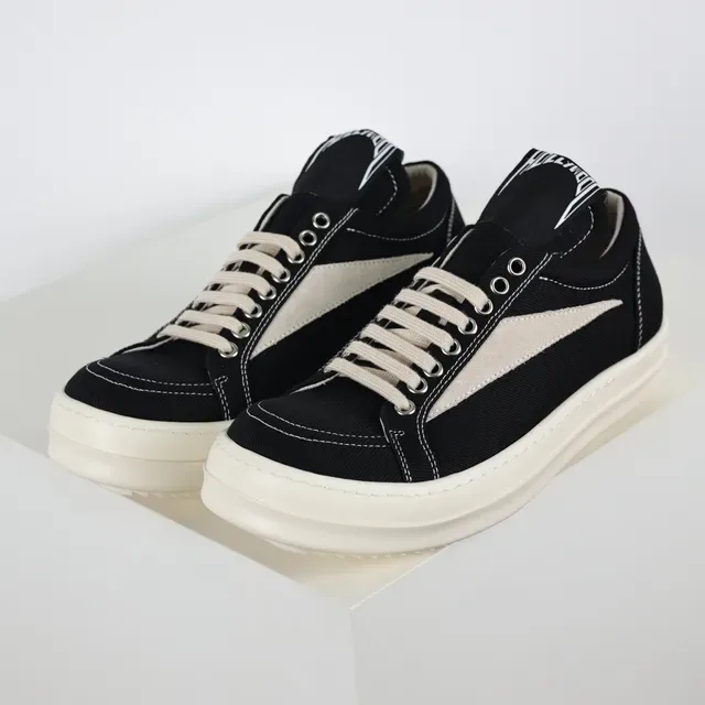 Black and Cream Canvas Platform Sneakers 2