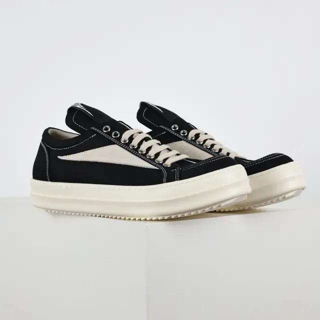 Black and Cream Canvas Platform Sneakers 3