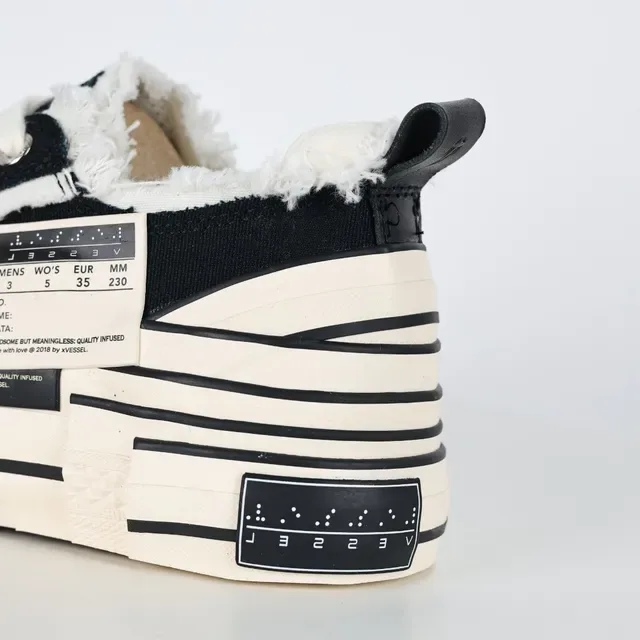 Black and Cream Deconstructed Canvas Platform Sneakers 4