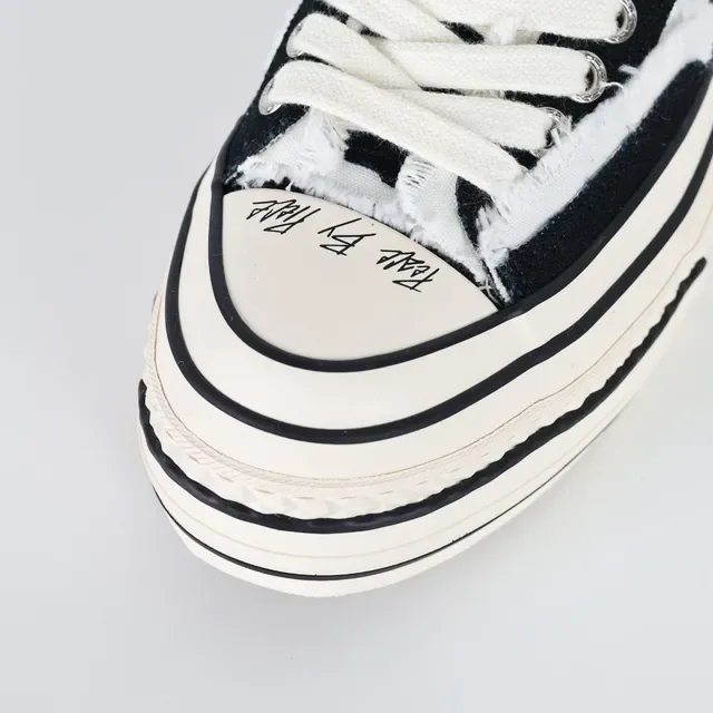 Black and Cream Deconstructed Canvas Platform Sneakers 5