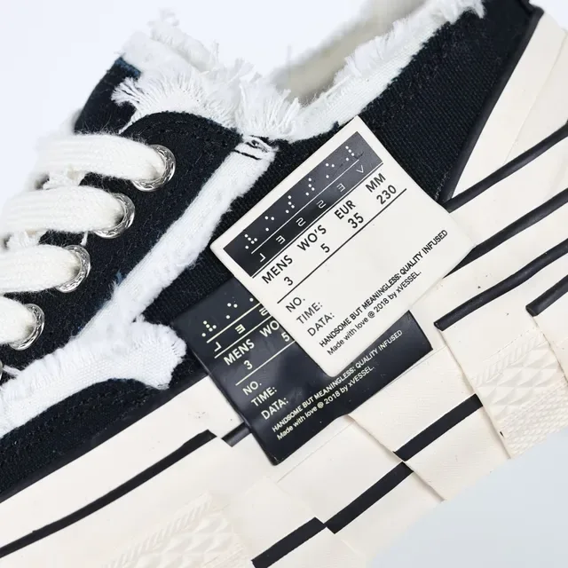Black and Cream Deconstructed Canvas Platform Sneakers 6