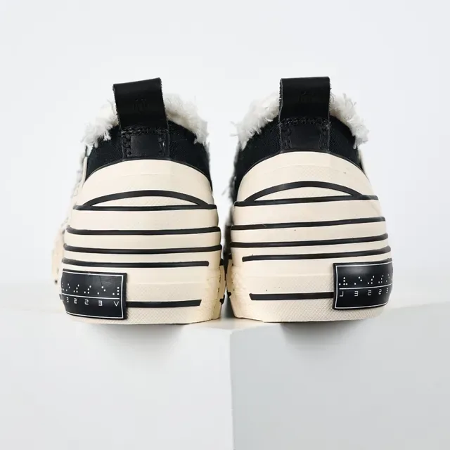 Black and Cream Deconstructed Canvas Platform Sneakers 8