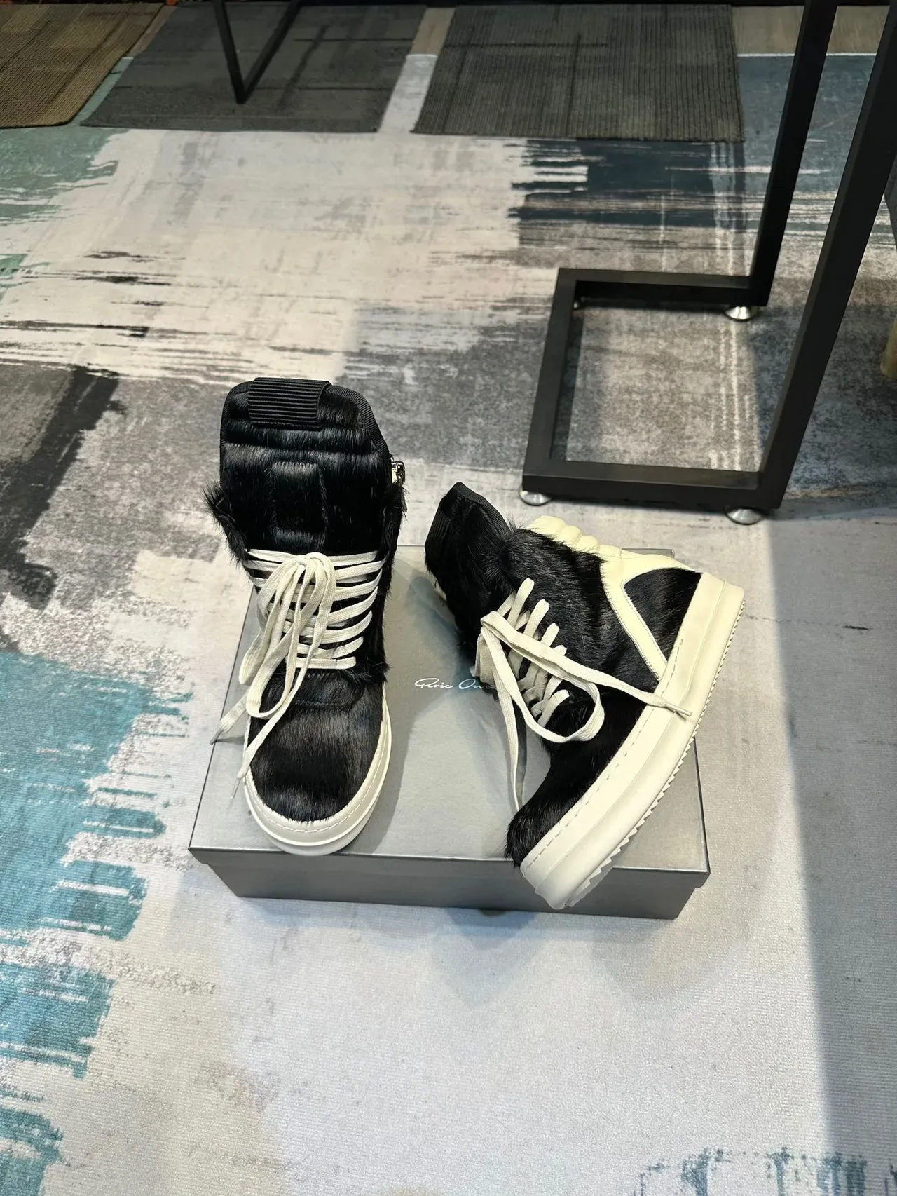 Black and Cream Hair-On-Hide High-Top Platform Sneaker 4