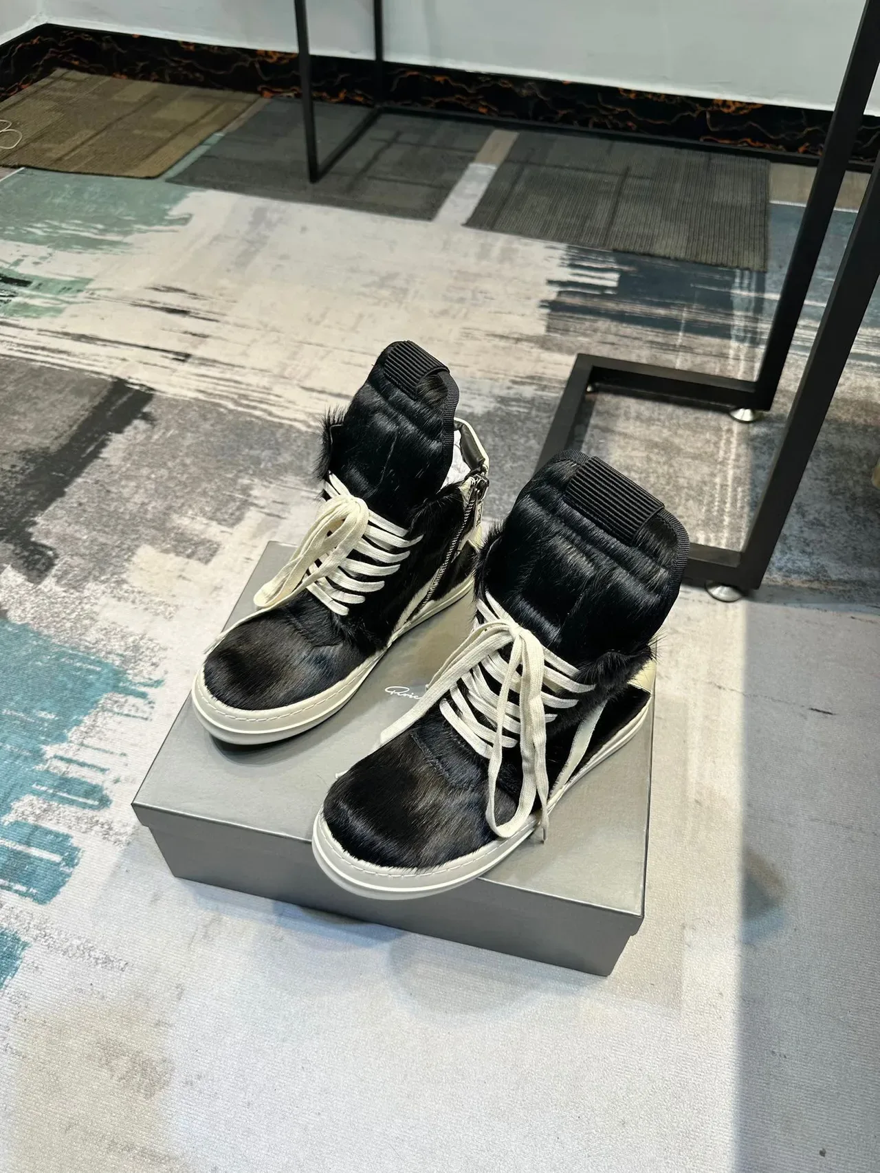 Black and Cream Hair-On-Hide High-Top Platform Sneaker 5