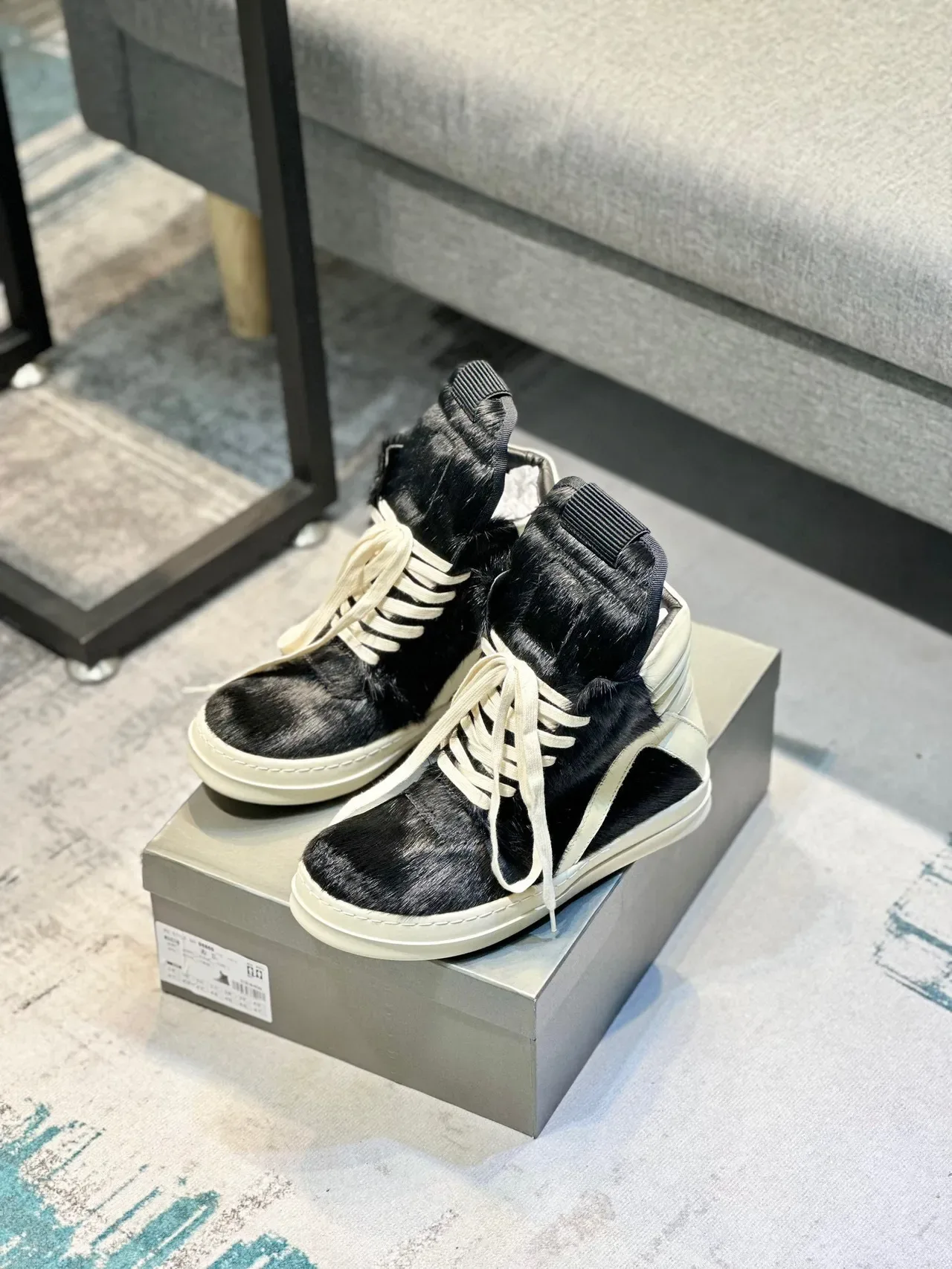 Black and Cream Hair-On-Hide High-Top Platform Sneaker 7