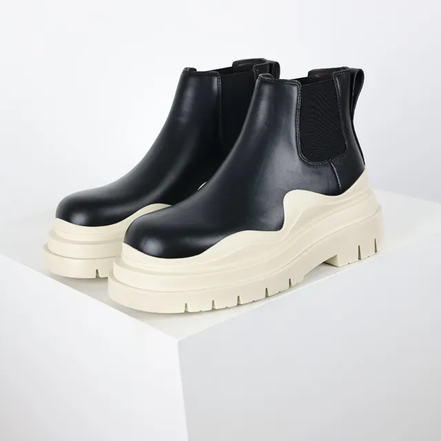 Black and Off-White Chunky Sole Chelsea Boots 2