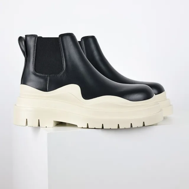 Black and Off-White Chunky Sole Chelsea Boots 3