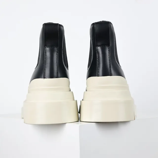 Black and Off-White Chunky Sole Chelsea Boots 8