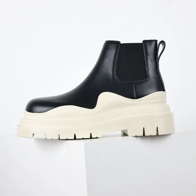 Black and Off-White Chunky Sole Chelsea Boots 9
