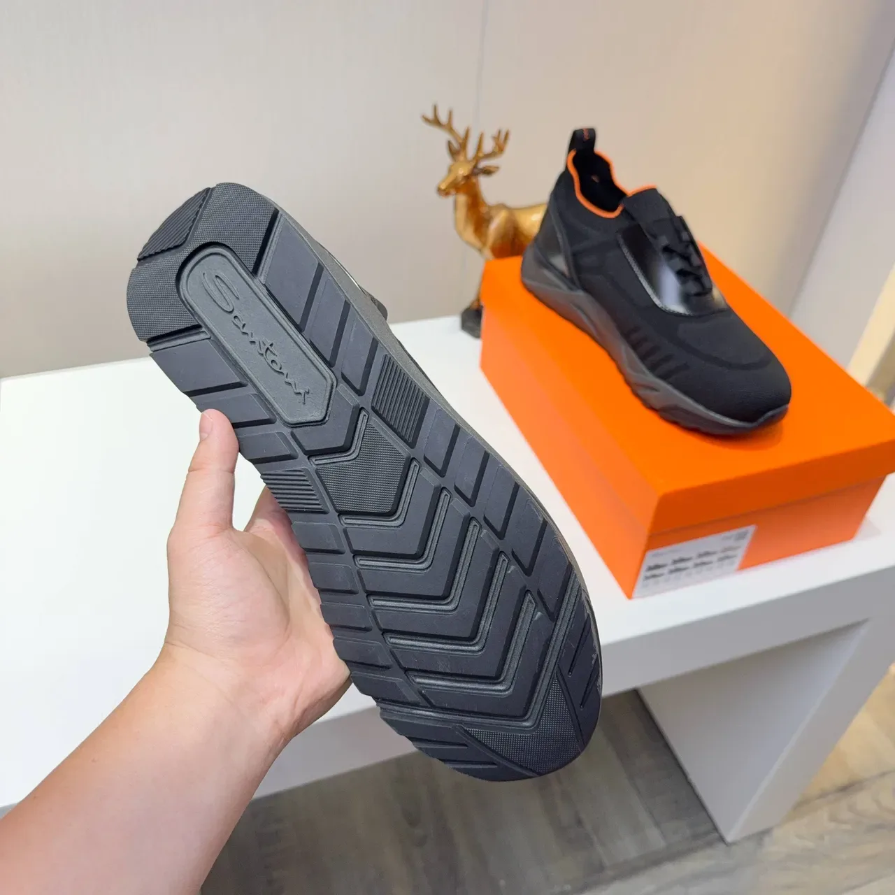 Black and Orange Slip-On Knit Sneakers 4