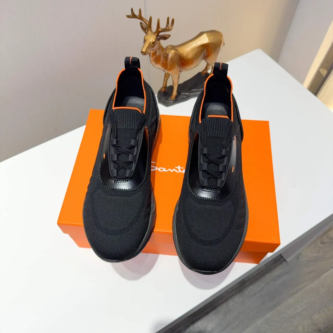 Black and Orange Slip-On Knit Sneakers 5