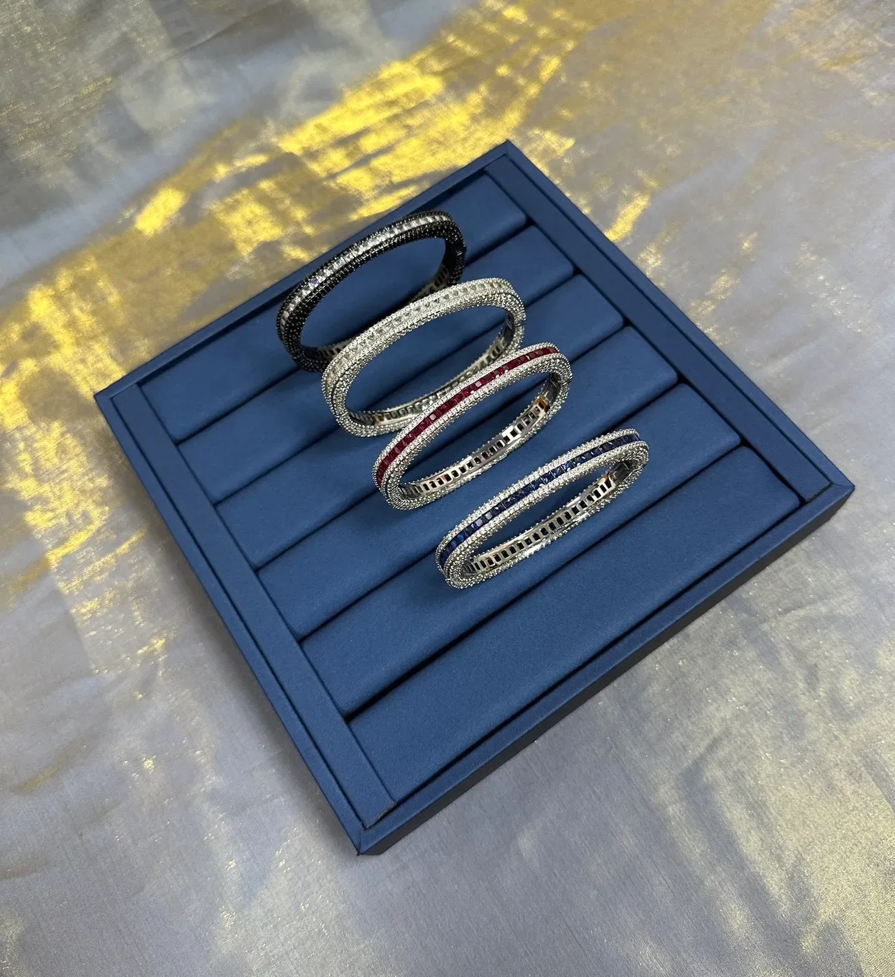 Black and Silver Pavé Double-Row Rigid Bangle Bracelet 8
