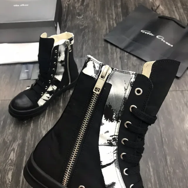 Black and White Abstract Print High-Top Martin Boot 5