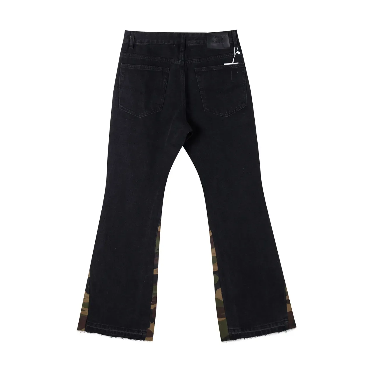 Black Army Green Flared-Leg Camouflage-Paneled Jeans 3