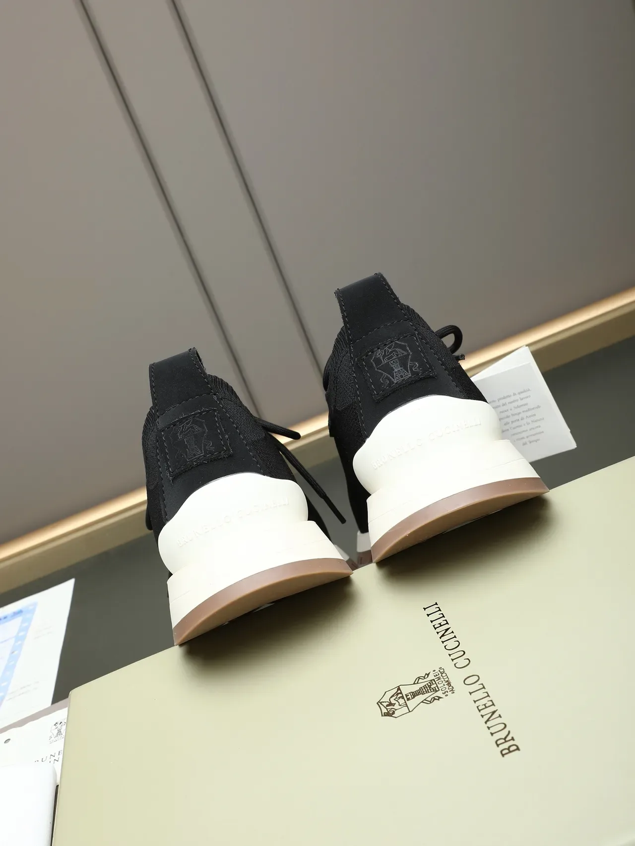 Black Beige Knit Upper Sock-Like Collar Sneakers 4