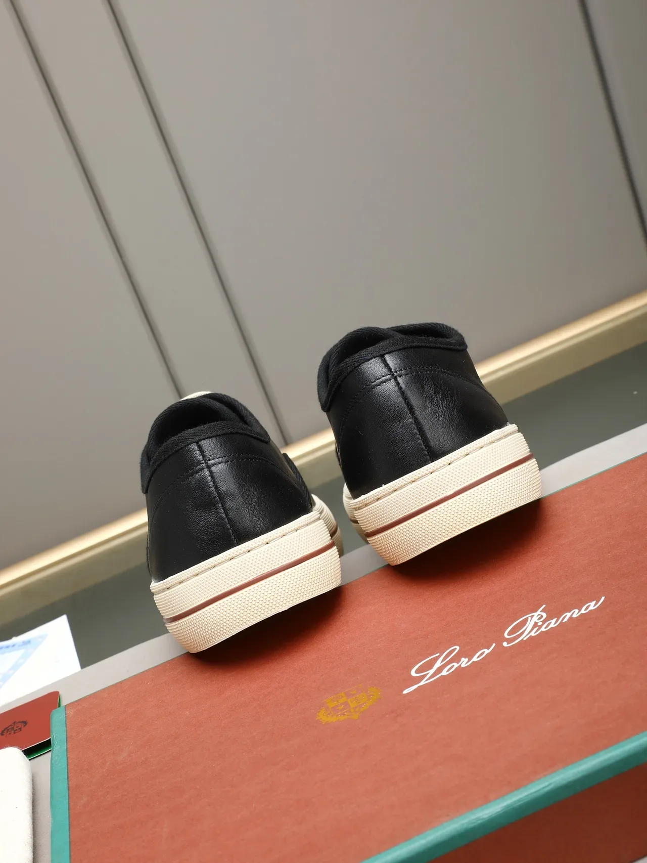 Black Beige Leather Upper Cream Rubber Sole Casual Shoes 3