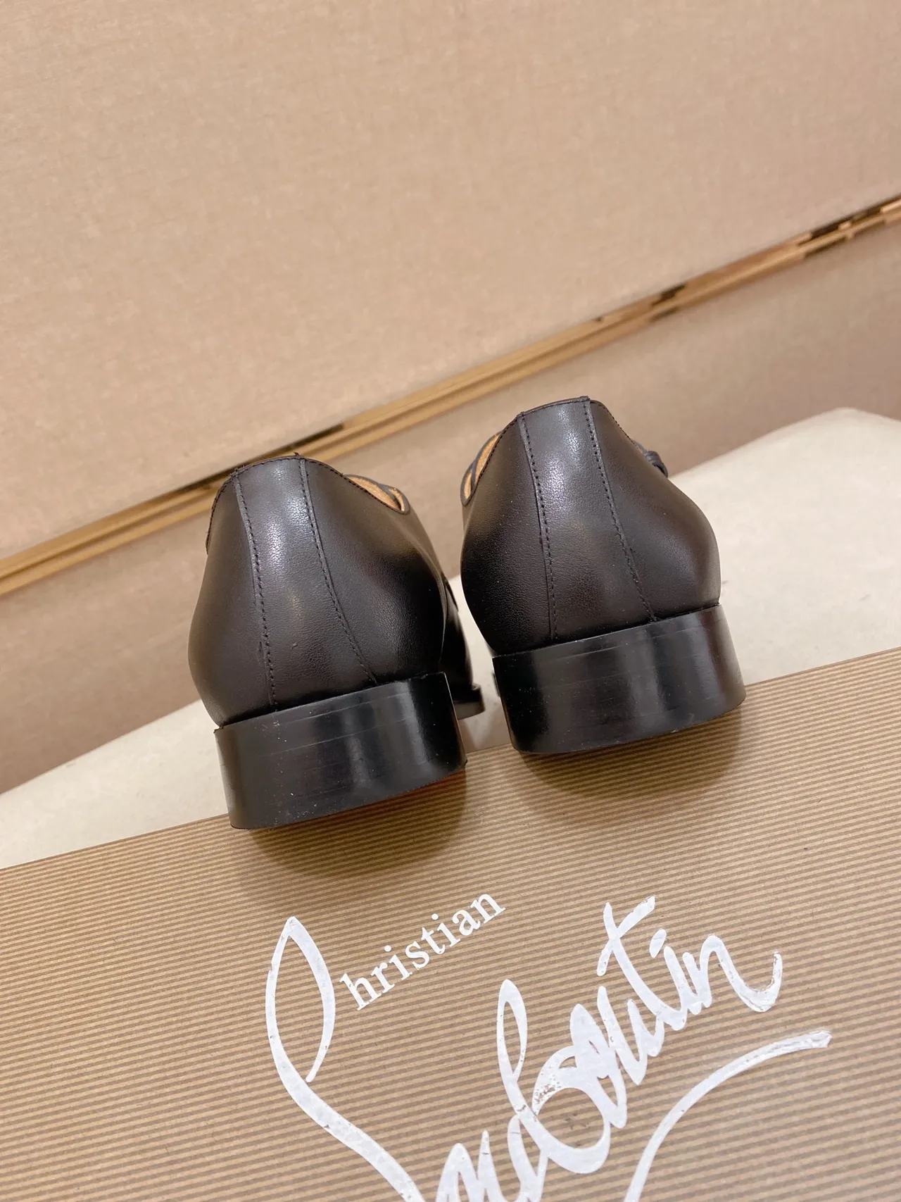 Black Beige Strap Cap Toe Monk Shoes 8