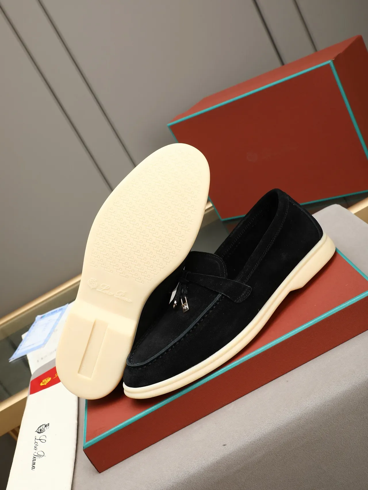 Black Beige Suede Upper Strap Closure Loafer 4