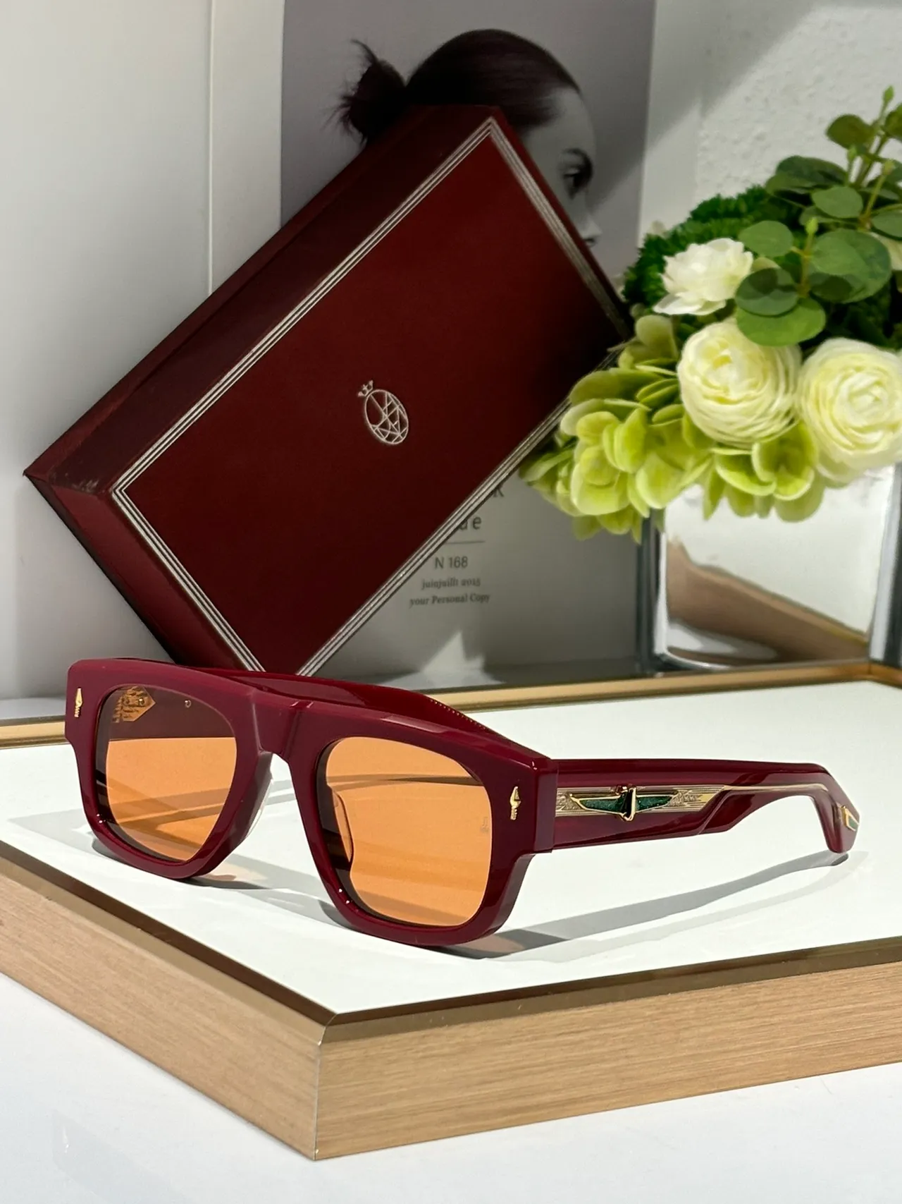 Black Brown Rectangular Frame Double Bridge Sunglasses 3