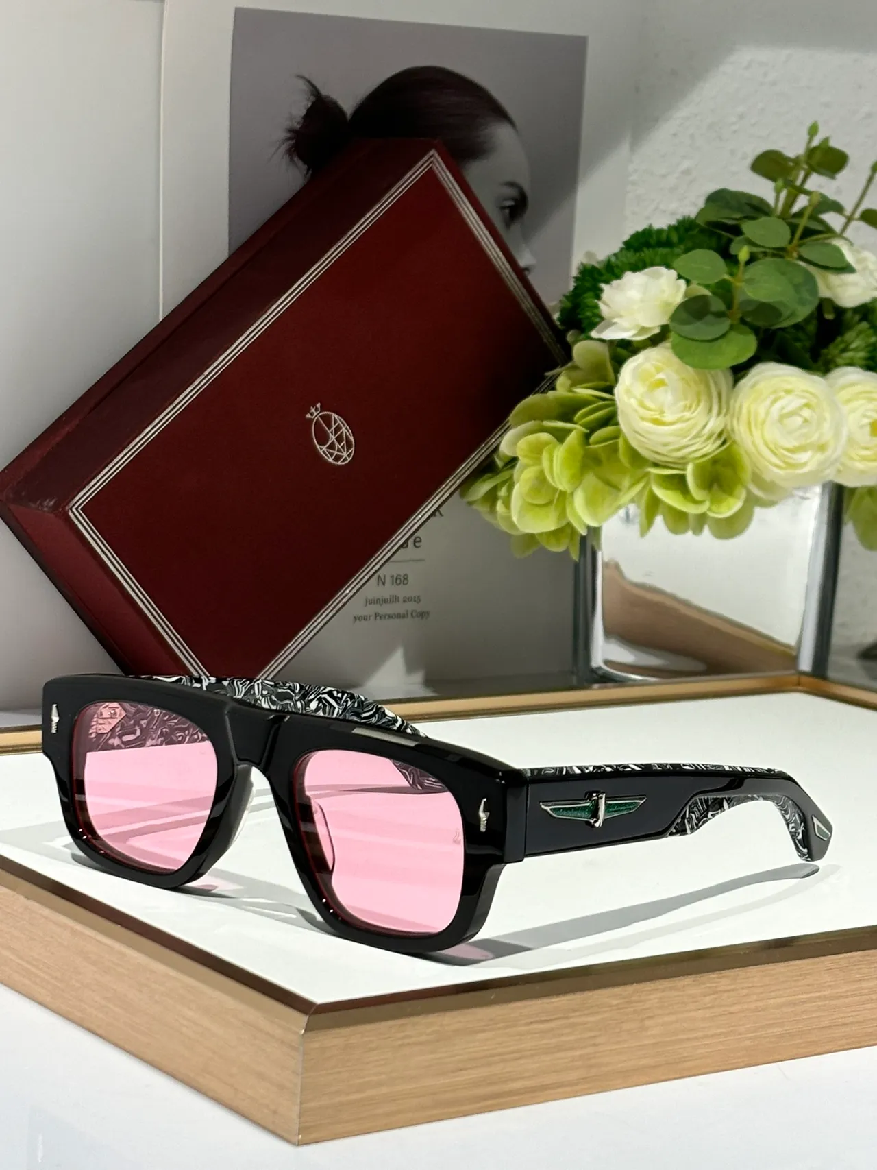 Black Brown Rectangular Frame Double Bridge Sunglasses 4