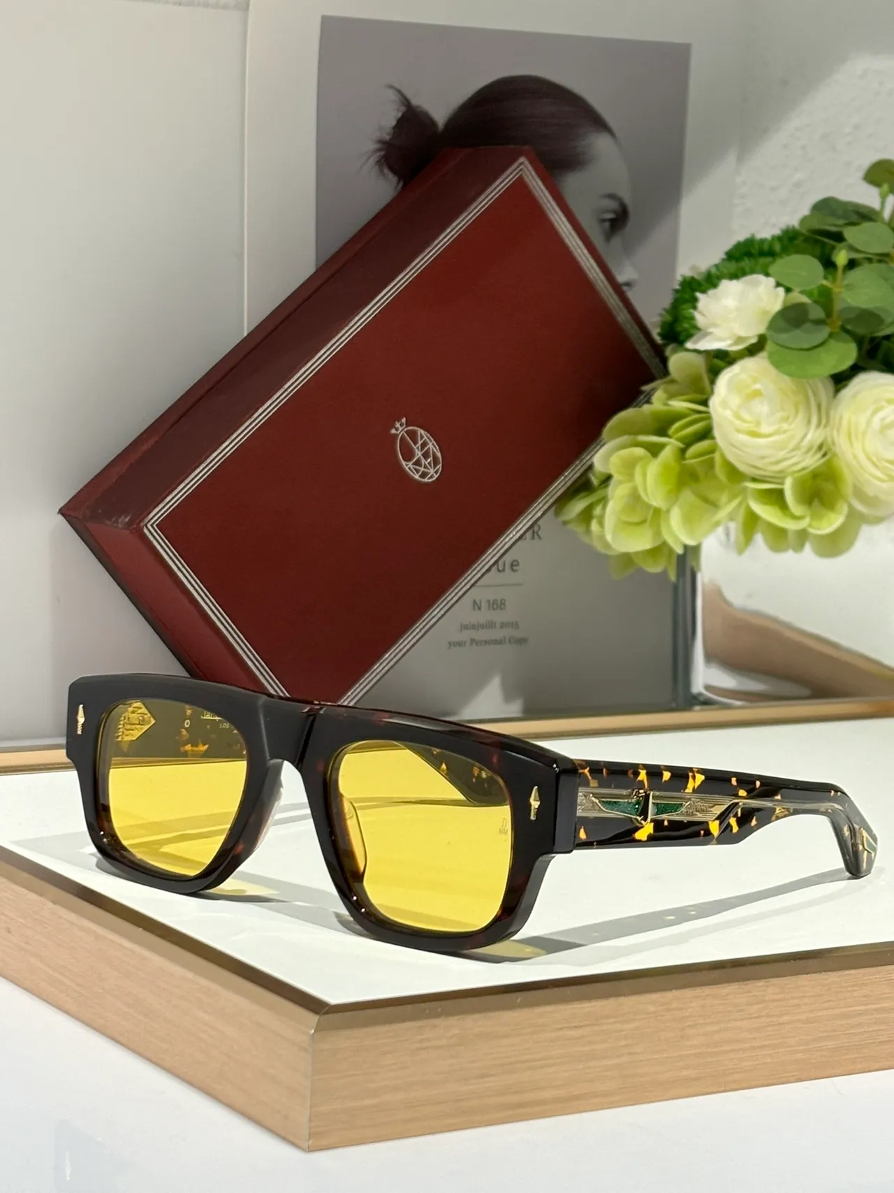 Black Brown Rectangular Frame Double Bridge Sunglasses 5