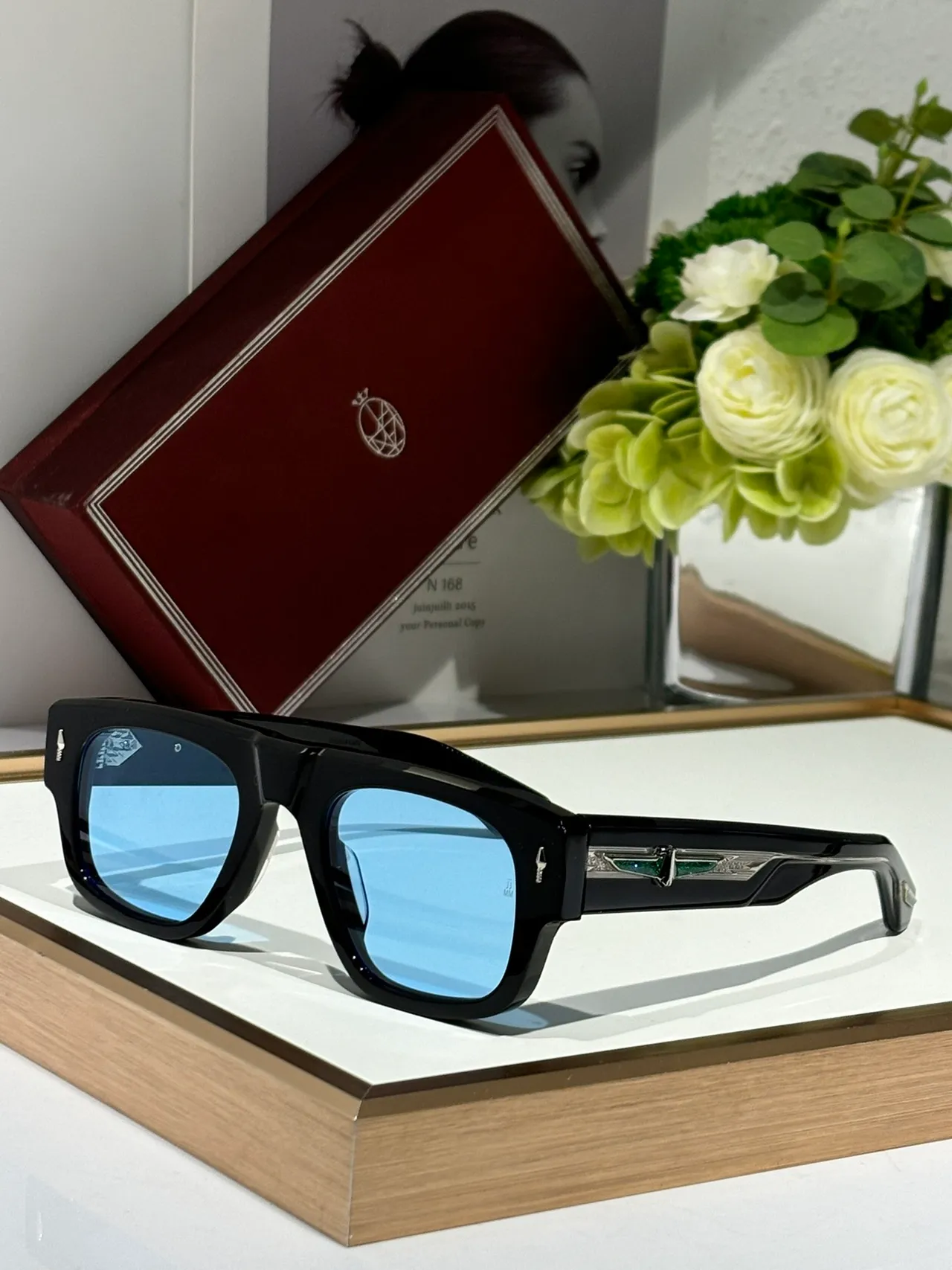 Black Brown Rectangular Frame Double Bridge Sunglasses 6