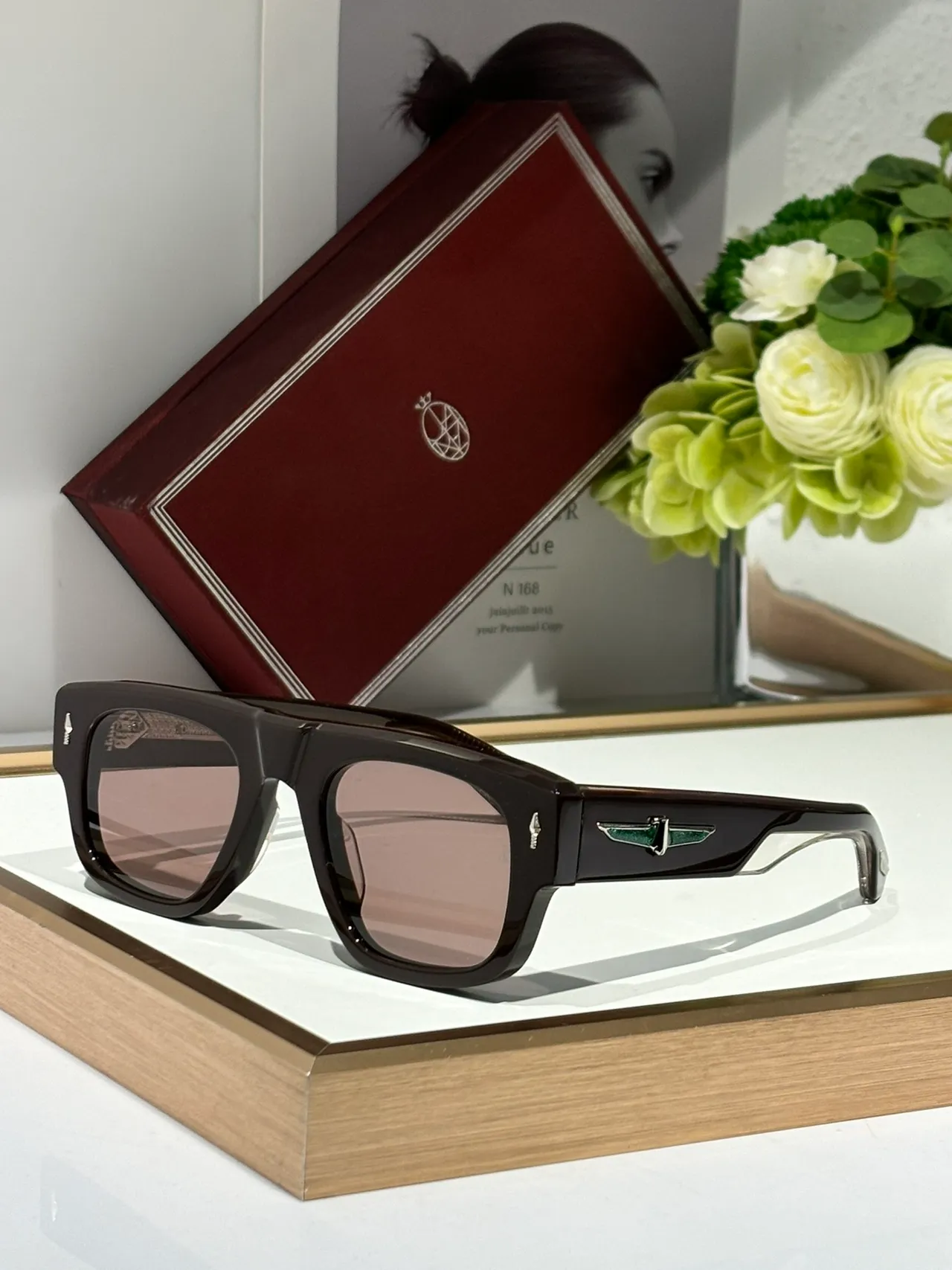 Black Brown Rectangular Frame Double Bridge Sunglasses 9