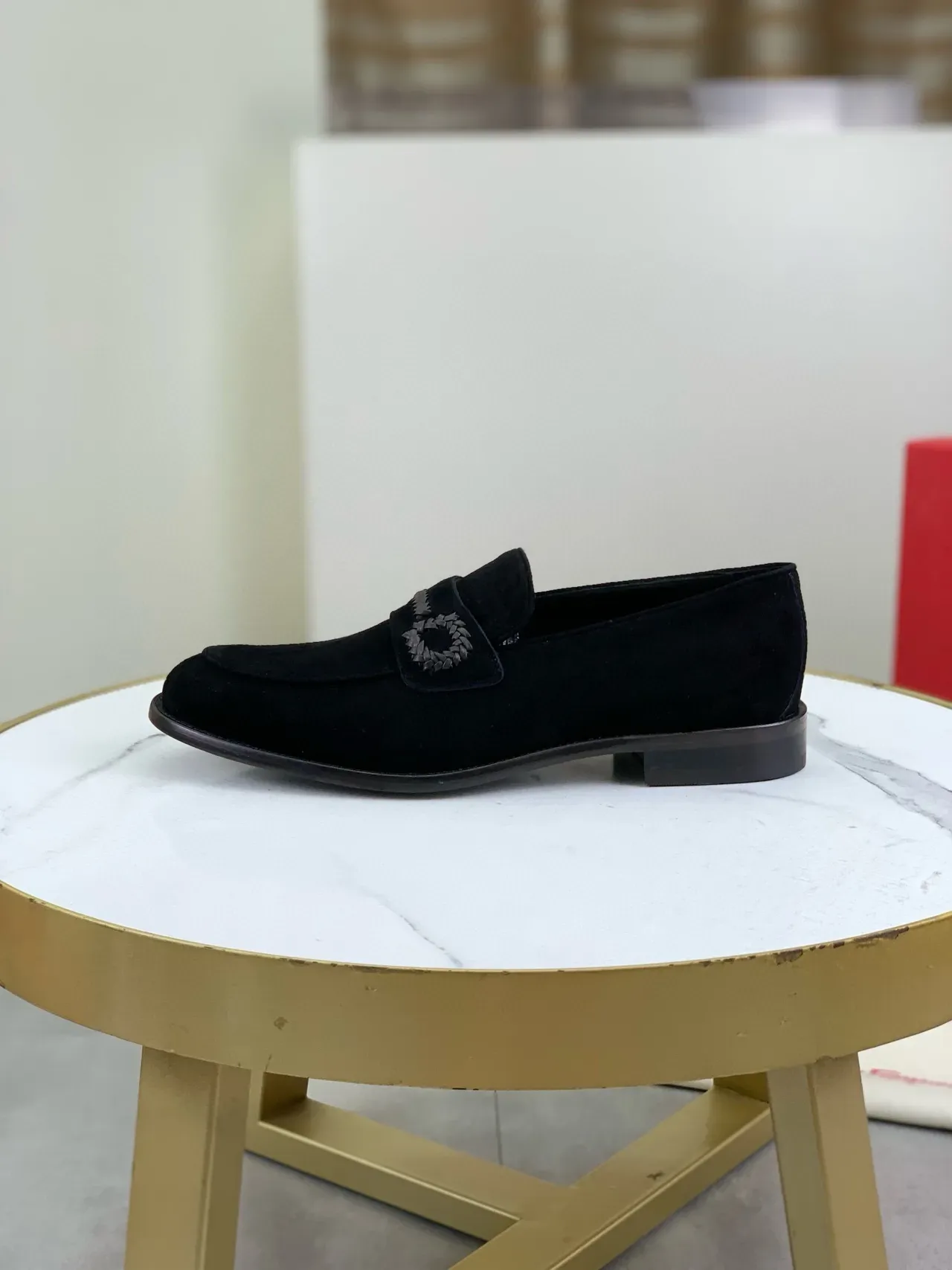 Black Brown Suede Braided Strap Loafer 5