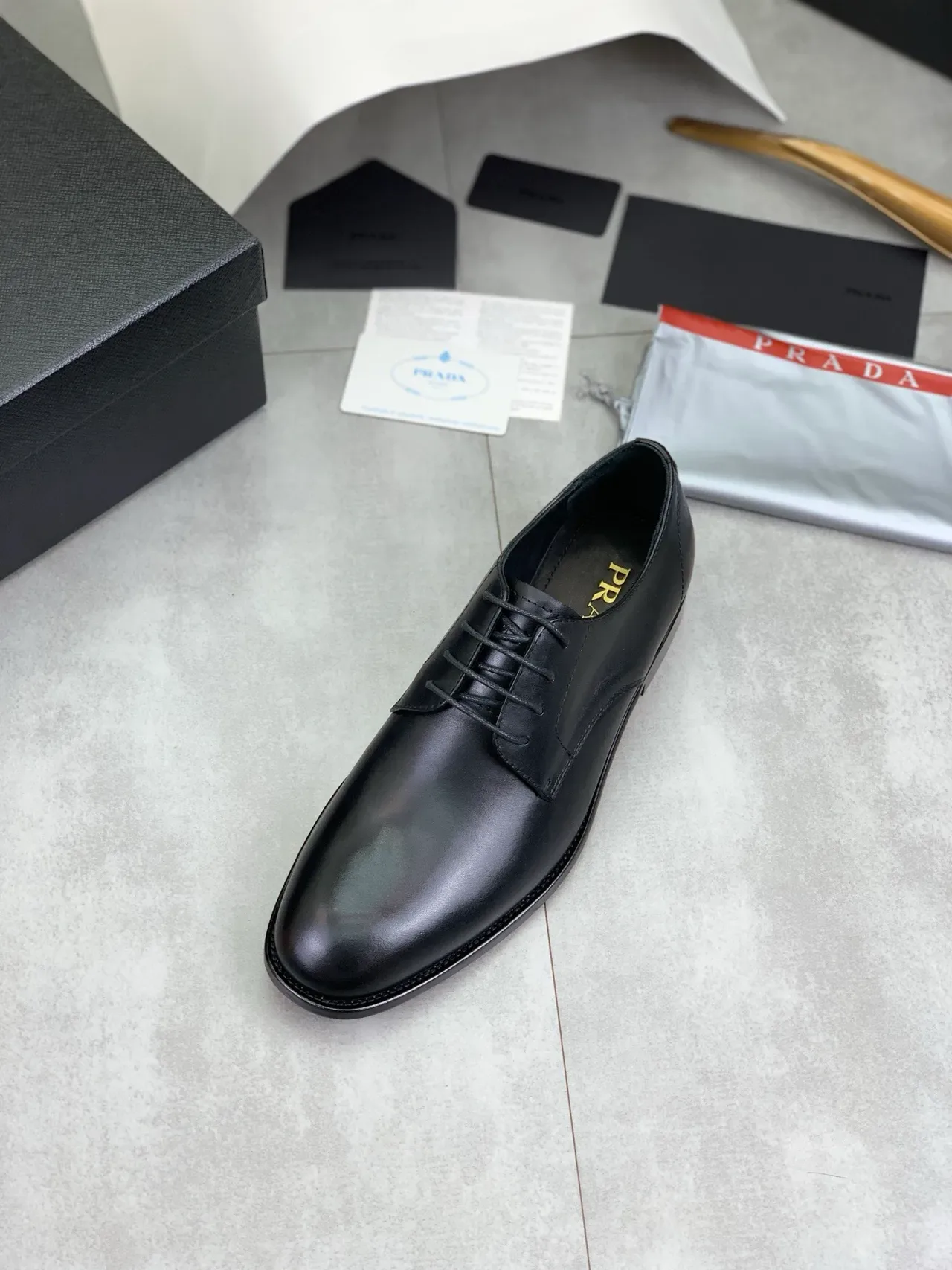 Black Cap-Toe Smooth Leather Oxford Shoes 4