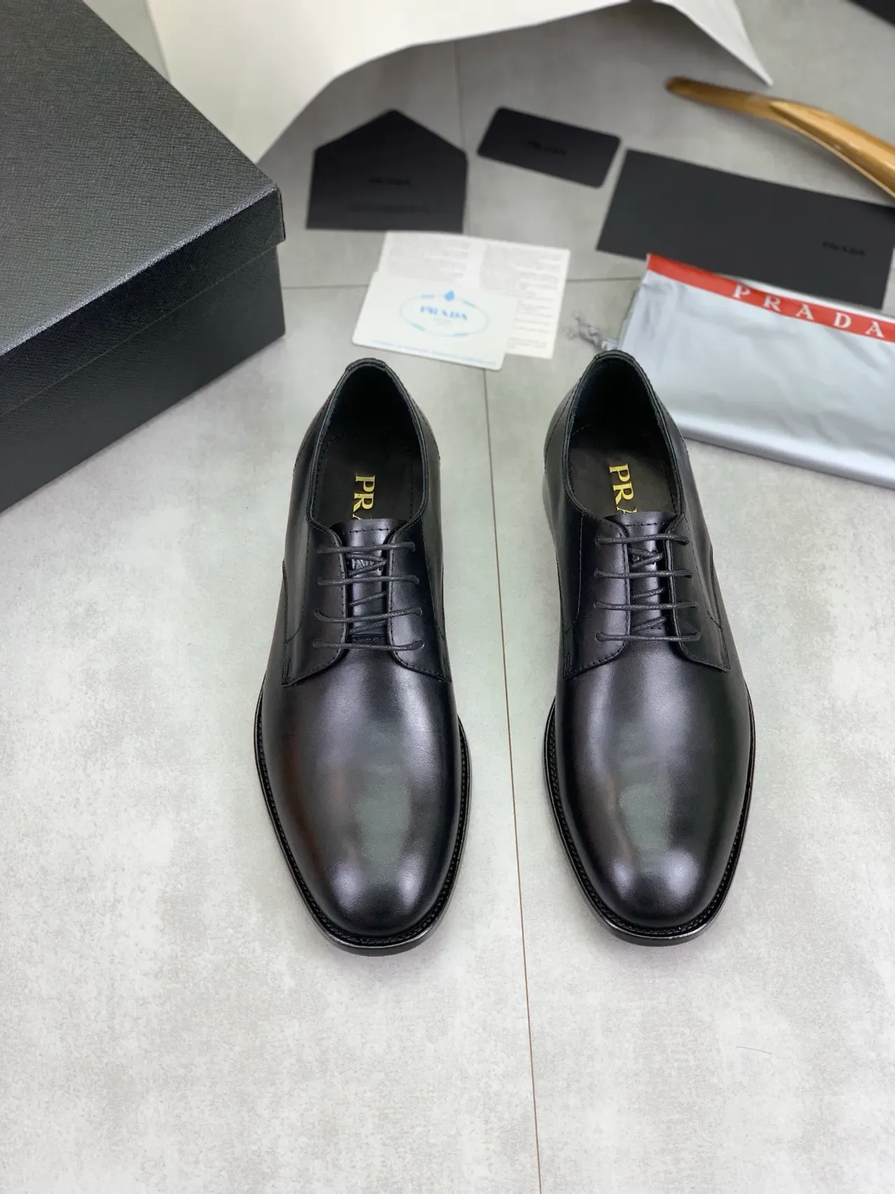 Black Cap-Toe Smooth Leather Oxford Shoes 5