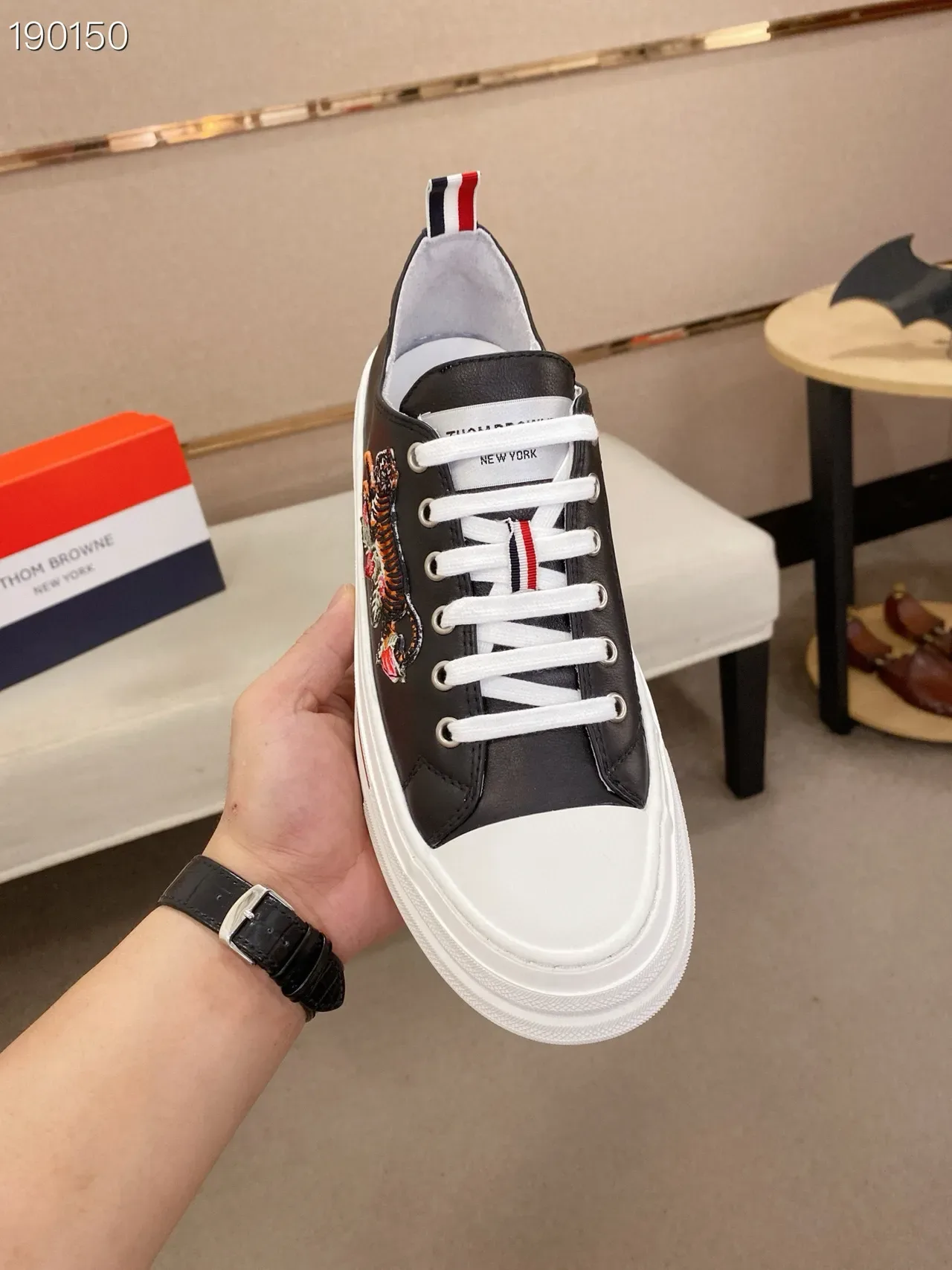 Black Embroidered Tiger and Rose Platform Lifestyle Sneakers 3