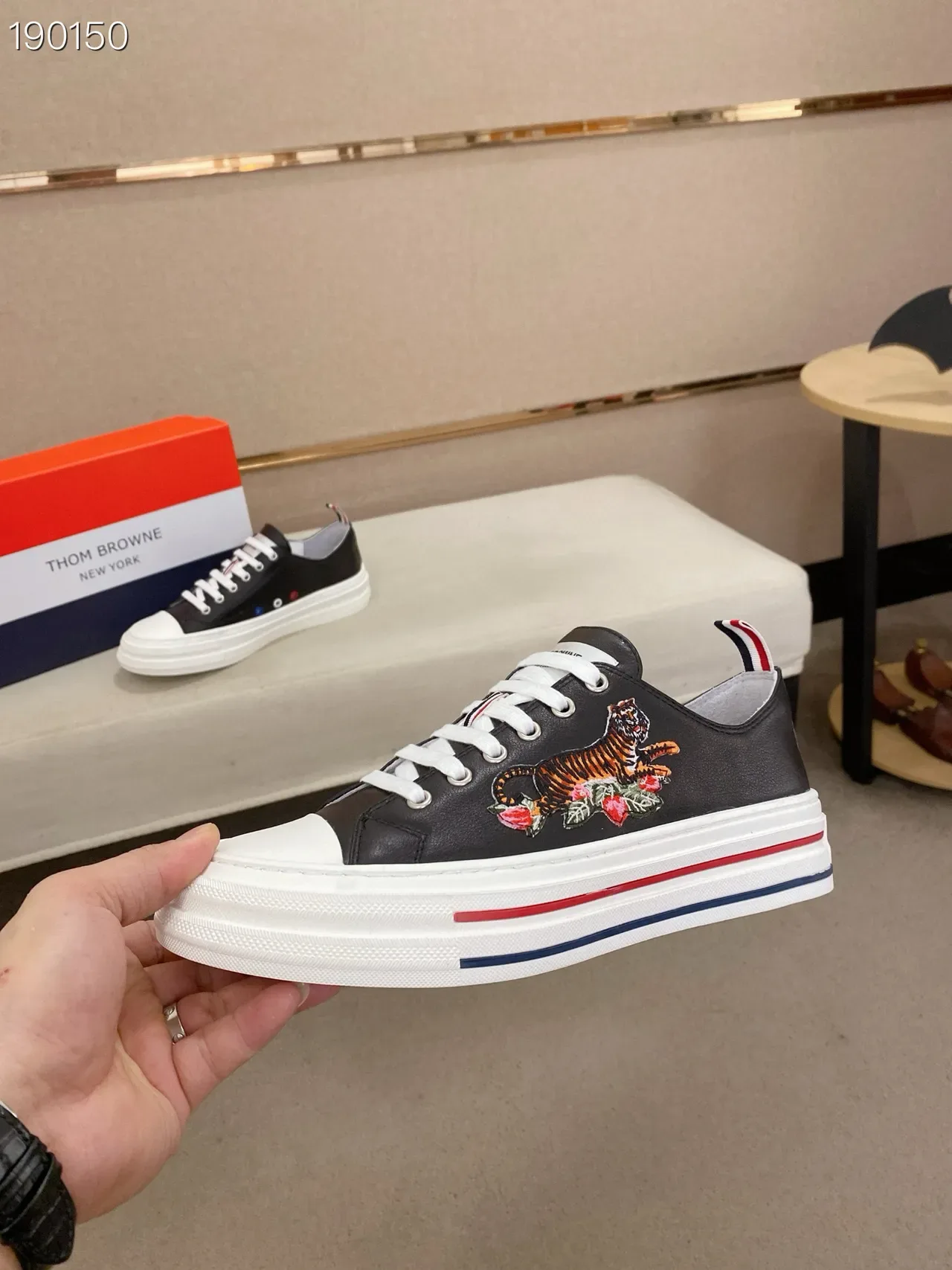 Black Embroidered Tiger and Rose Platform Lifestyle Sneakers 4