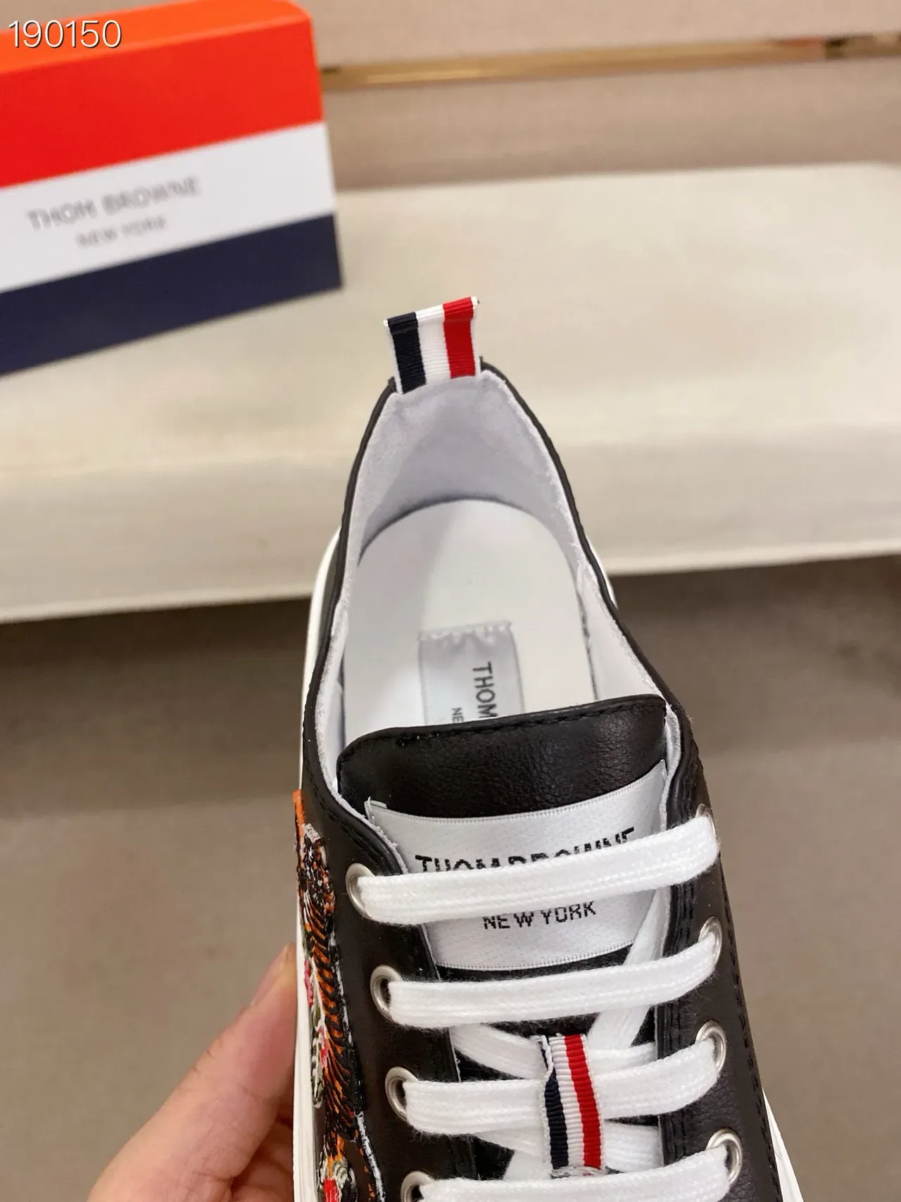 Black Embroidered Tiger and Rose Platform Lifestyle Sneakers 7