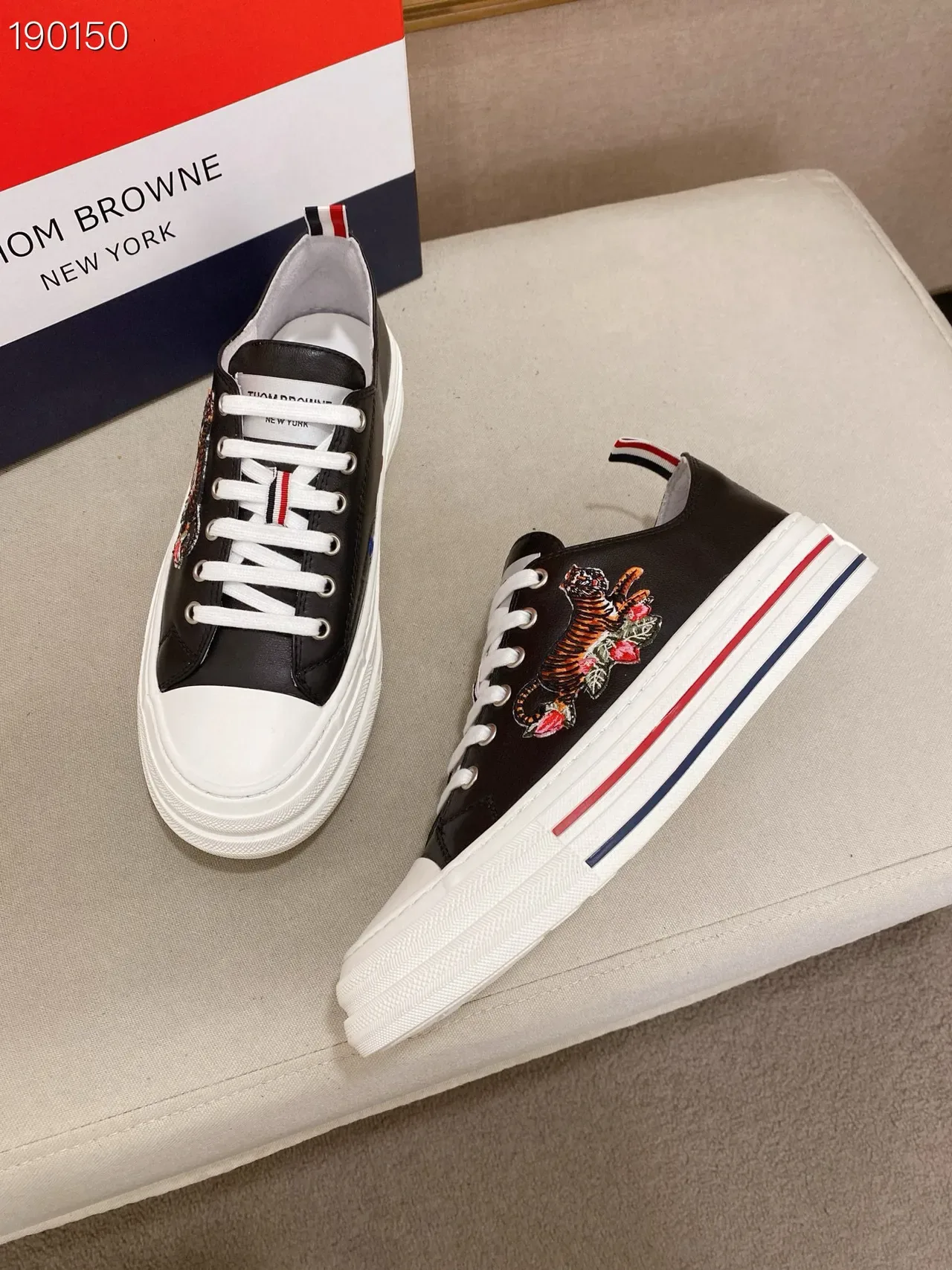 Black Embroidered Tiger and Rose Platform Lifestyle Sneakers 8