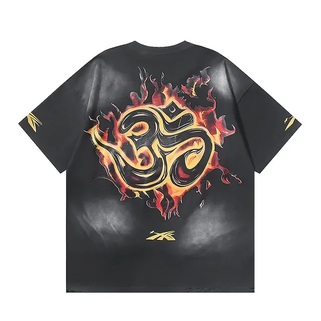 Black Flame Skeleton Om Graphic Oversized T-Shirt 3