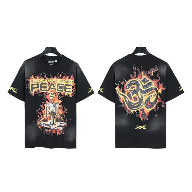 Black Flame Skeleton Om Graphic Oversized T-Shirt 4