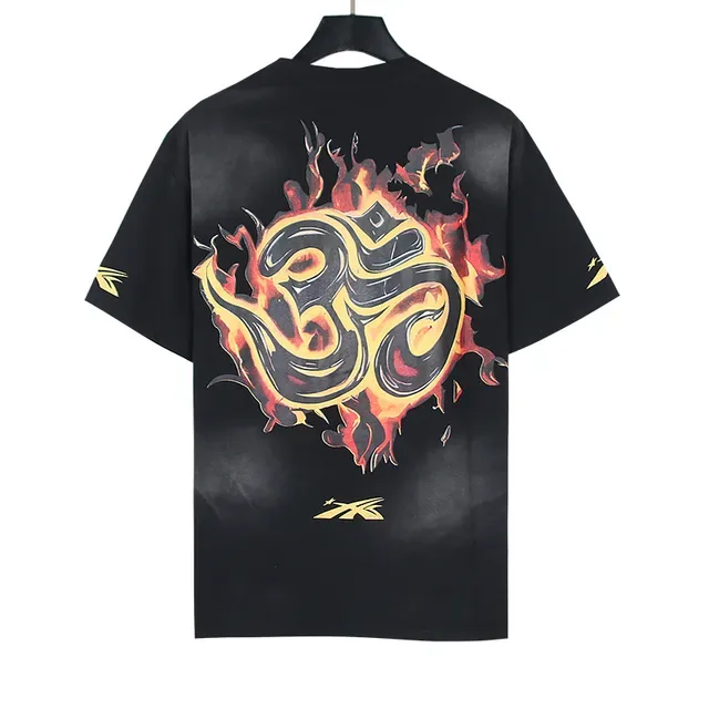 Black Flame Skeleton Om Graphic Oversized T-Shirt 5