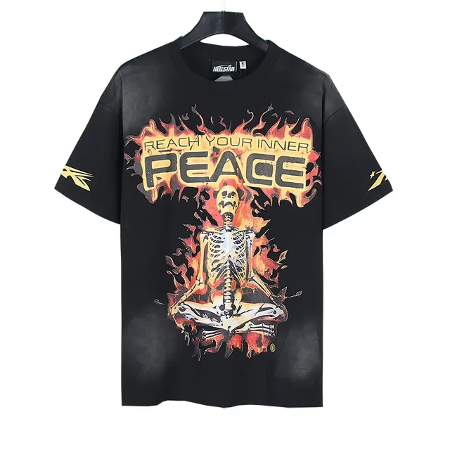 Black Flame Skeleton Om Graphic Oversized T-Shirt 6